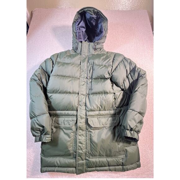L.L. Bean Mens Medium Green 80% Down Fill Hooded Puffer Jacket Zip Front Outdoor - Picture 1 of 6